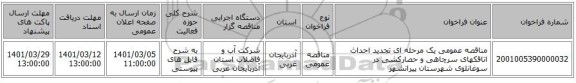 مناقصه عمومی یک مرحله ای تجدید احداث اتاقکهای سرچاهی و حصارکشی در سوغانلوی شهرستان پیرانشهر