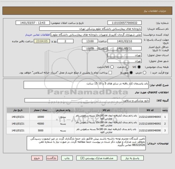 استعلام باند پانسمان کنار بافته در سایز های 5 و 10 15 سانت