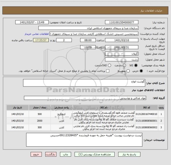 استعلام گوشت انواع