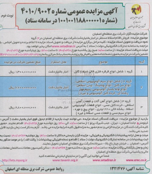 مزایده، مزایده فروش اقلام اسقاط ... - نوبت دوم