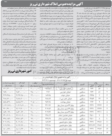 مزایده فروش املاک با کاربری مسکونی و تجاری
