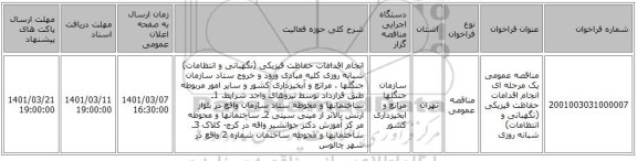 مناقصه عمومی یک مرحله ای انجام اقدامات حفاظت فیزیکی (نگهبانی و انتظامات) شبانه روزی 