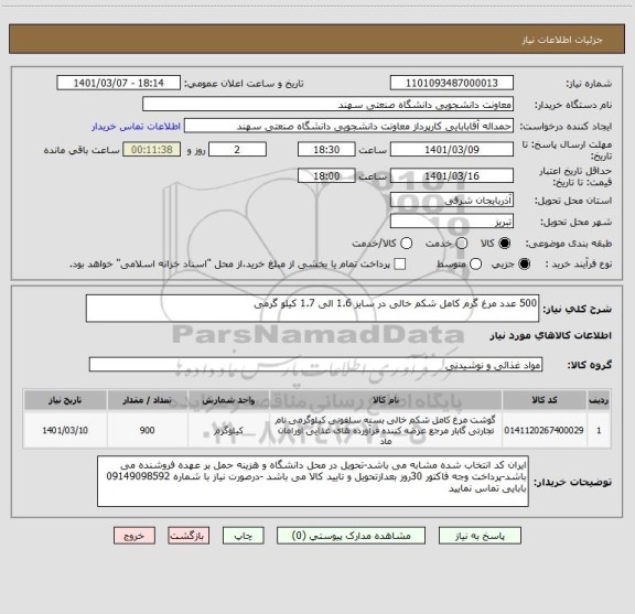 استعلام 500 عدد مرغ گرم کامل شکم خالی در سایز 1.6 الی 1.7 کیلو گرمی