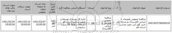 مناقصه عمومی همزمان با ارزیابی (فشرده) دو مرحله ای خرید کولر آبی جهت مدارس استان قم 