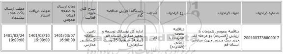 مناقصه عمومی همزمان با ارزیابی (فشرده) دو مرحله ای خرید دیگ چدنی جهت مدارس استان قم 