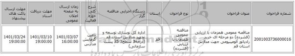 مناقصه عمومی همزمان با ارزیابی (فشرده) دو مرحله ای خرید رادیاتور آلومینیومی جهت مدارس استان قم 