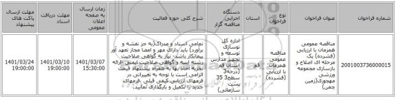 مناقصه عمومی همزمان با ارزیابی (فشرده) یک مرحله ای اصلاح و بازسازی مجموعه ورزشی مهجوری(زمین چمن)