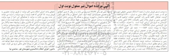 مزایده فروش عرصه و اعیان سه دانگ از ششدانگ پلاک ثبتی 599 اصلی
