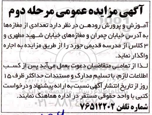 مزایده تعدادی از مغازه ها 