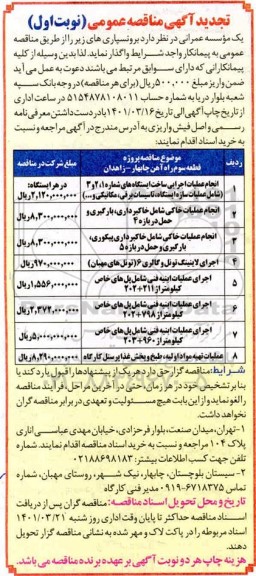 تجدید مناقصه، تجدید مناقصه انجام عملیات اجرایی ساخت ایستگاه های ...