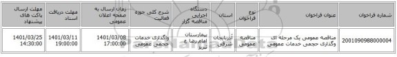مناقصه عمومی یک مرحله ای وگذاری حجمی خدمات عمومی