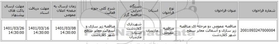 مناقصه عمومی دو مرحله ای مناقصه زیر سازی و آسفالت معابر سطح شهر کلاردشت
