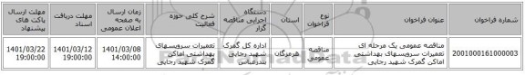 مناقصه عمومی یک مرحله ای تعمیرات سرویسهای بهداشتی اماکن گمرک شهید رجایی