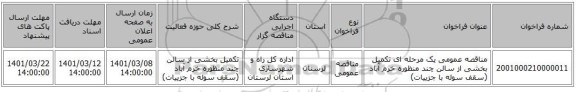 مناقصه عمومی یک مرحله ای تکمیل بخشی از سالن چند منظوره خرم آباد (سقف سوله با جزییات)