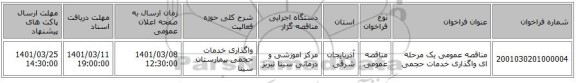 مناقصه عمومی یک مرحله ای واگذاری خدمات حجمی 