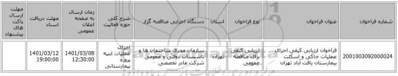 فراخوان ارزیابی کیفی اجرای عملیات خاکی و اسکلت بیمارستان یافت آباد تهران