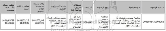 مناقصه عمومی همزمان با ارزیابی (فشرده) یک مرحله ای احداث کتابخانه علامه امینی شهرستان اهواز