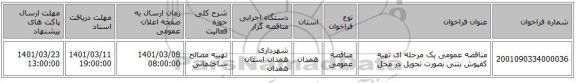 مناقصه عمومی یک مرحله ای  تهیه کفپوش بتنی  بصورت تحویل در محل