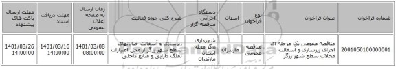 مناقصه عمومی یک مرحله ای اجرای زیرسازی و آسفالت محلات سطح شهر زرگر