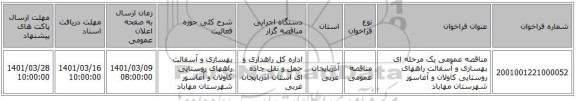 مناقصه عمومی یک مرحله ای بهسازی و آسفالت راههای روستایی کاولان و آغاسور شهرستان مهاباد