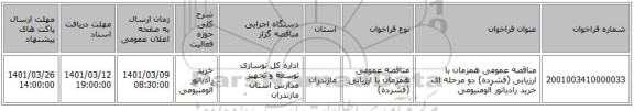 مناقصه عمومی همزمان با ارزیابی (فشرده) دو مرحله ای خرید رادیاتور آلومنیومی