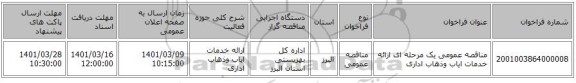 مناقصه، مناقصه عمومی یک مرحله ای ارائه خدمات ایاب وذهاب اداری