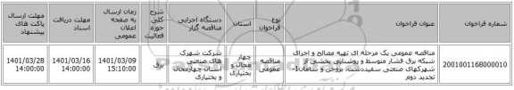 مناقصه، مناقصه عمومی یک مرحله ای تهیه مصالح و اجرای شبکه برق فشار متوسط و روشنایی بخشی از شهرکهای صنعتی سفیددشت، بروجن و سامان1-تجدید دوم