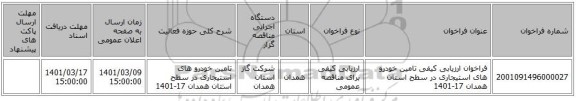 مناقصه، فراخوان ارزیابی کیفی تامین خودرو های استیجاری در سطح استان همدان 17-1401