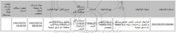 مناقصه، فراخوان ارزیابی کیفی مقاوم سازی و تکمیل ساختمان نیمه کاره منطقه دو شهر ارومیه