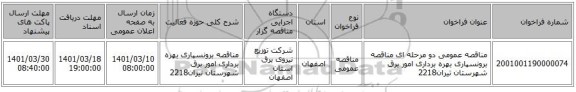 مناقصه، مناقصه عمومی دو مرحله ای مناقصه برونسپاری بهره برداری امور برق شهرستان  تیران2218