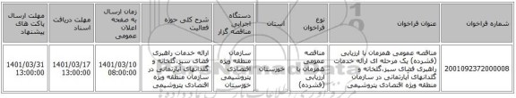 مناقصه، مناقصه عمومی همزمان با ارزیابی (فشرده) یک مرحله ای ارائه خدمات راهبری فضای سبز،گلخانه و گلدانهای آپارتمانی در سازمان منطقه ویژه اقتصادی پتروشیمی