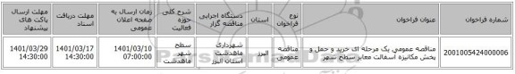 مناقصه، مناقصه عمومی یک مرحله ای خرید و حمل و پخش مکانیزه آسفالت معابر سطح شهر 