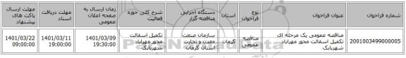 مناقصه، مناقصه عمومی یک مرحله ای تکمیل اسفالت محور مهراباد شهربابک