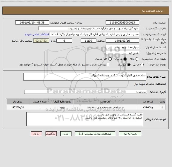 استعلام ساماندهی گلزار شهداء کتک شهرستان شهرکرد
