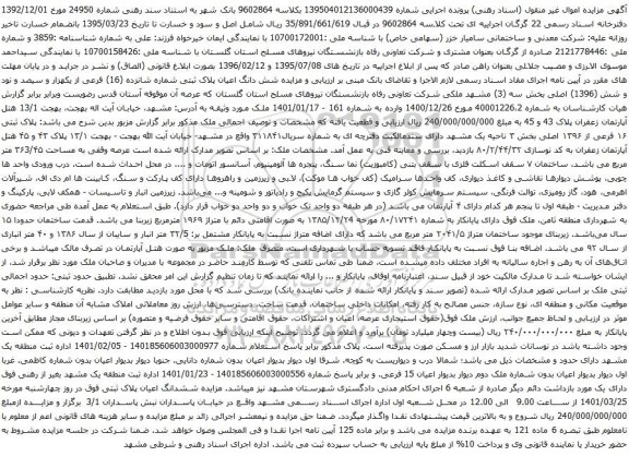 آگهی مزایده پلاک ثبتی ۱۶ فرعی از ۱۳۹۶ اصلی بخش ۳ ناحیه یک