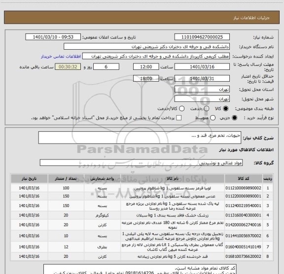 استعلام حبوبات، تخم مرغ، قند و ...