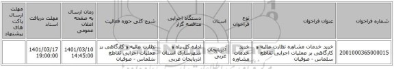 مناقصه، خرید خدمات مشاوره نظارت عالیه و کارگاهی بر عملیات اجرایی تقاطع سلماس - صوفیان