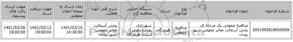 مناقصه، مناقصه عمومی یک مرحله ای پخش آسفالت معابر عمومی شهر رودان