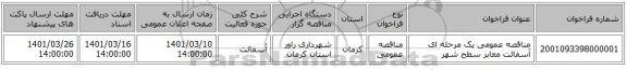مناقصه، مناقصه عمومی یک مرحله ای آسفالت معابر سطح شهر