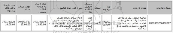 مناقصه، مناقصه عمومی یک مرحله ای  انتخاب شرکت خدماتی جهت انجام سازمانی درامر عملیات کاشت ، داشت وبرداشت  مراکز سه گانه