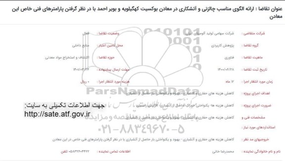 فراخوان، فراخوان ارائه الگوی مناسب چالزنی و آتشکاری 