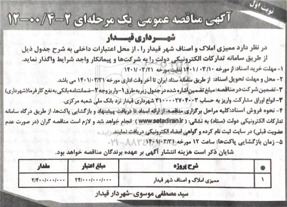 مناقصه ممیزی املاک و اصناف