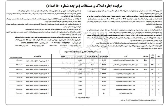مزایده بهره برداری از تعدادی از املاک تجاری