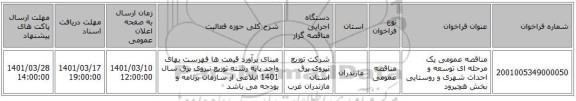 مناقصه، مناقصه عمومی یک مرحله ای توسعه و احداث شهری و روستایی بخش  هچیرود