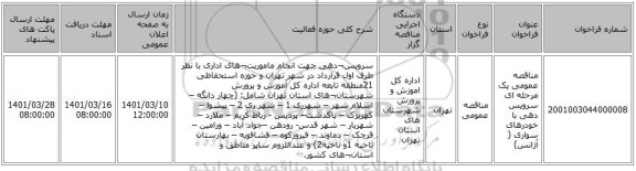 مناقصه، مناقصه عمومی یک مرحله ای سرویس دهی با خودرهای سواری ( آژانس)