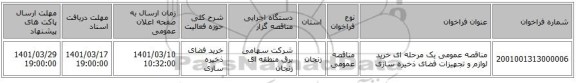 مناقصه، مناقصه عمومی یک مرحله ای خرید لوازم و تجهیزات فضای ذخیره سازی