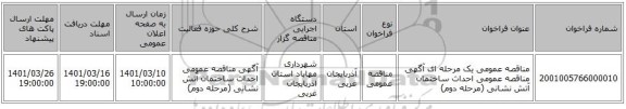 مناقصه، مناقصه عمومی یک مرحله ای آگهی مناقصه عمومی احداث ساختمان آتش نشانی (مرحله دوم)