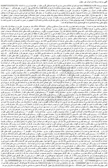مزایده فروش پنج باب واحد تجاری و یک باب منزل مسکونی ویلائی