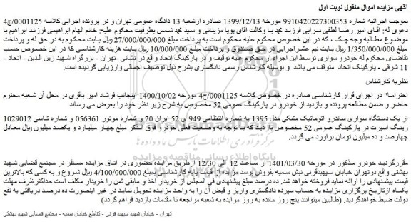 مزایده فروش یک دستگاه سواری ساندرو اتوماتیک مشکی مدل 1395