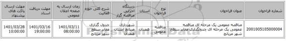 مناقصه، مناقصه عمومی یک مرحله ای مناقصه عمومی یک مرحله ای چدولگذاری معابر سطح شهر مریانج